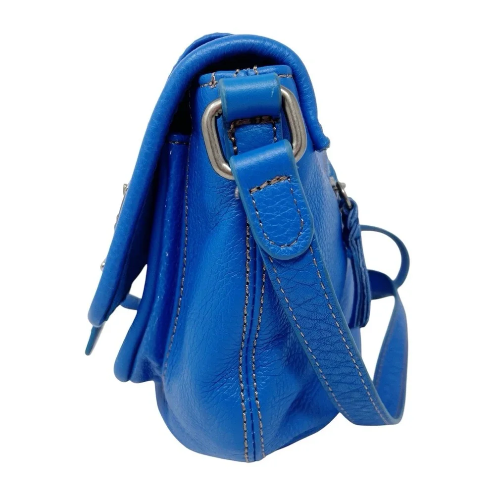 The Sak Blue Pebbled Leather Crossbody Bag Dual Buckle Messenger Purse Small